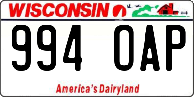 WI license plate 994OAP