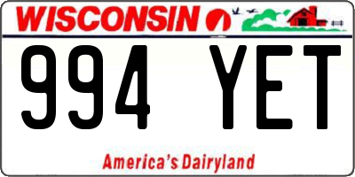 WI license plate 994YET