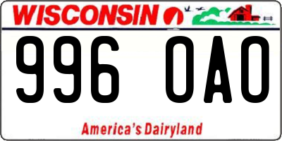 WI license plate 996OAO