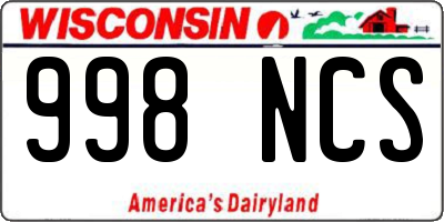 WI license plate 998NCS