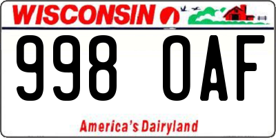 WI license plate 998OAF
