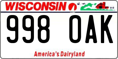 WI license plate 998OAK