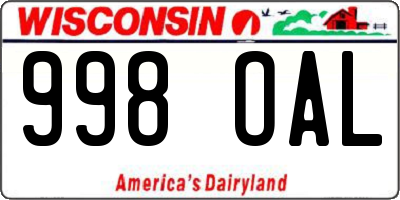 WI license plate 998OAL