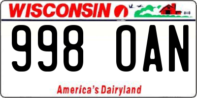WI license plate 998OAN