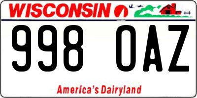 WI license plate 998OAZ