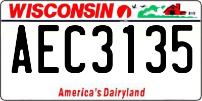WI license plate AEC3135