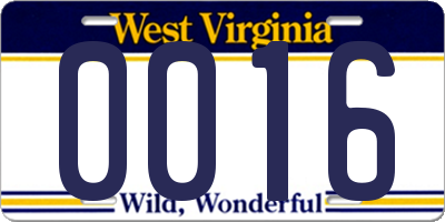 WV license plate 0016