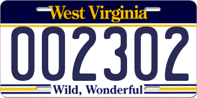 WV license plate 002302