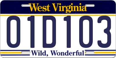 WV license plate 01D103