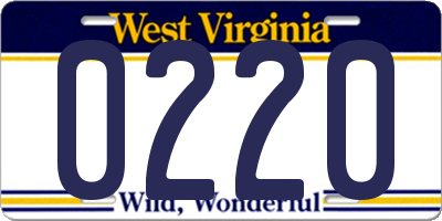 WV license plate 0220