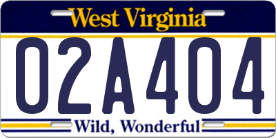 WV license plate 02A404