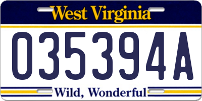 WV license plate 035394A