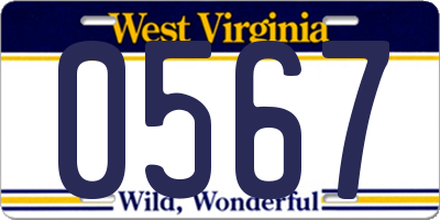 WV license plate 0567