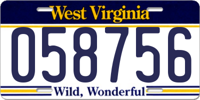 WV license plate 058756