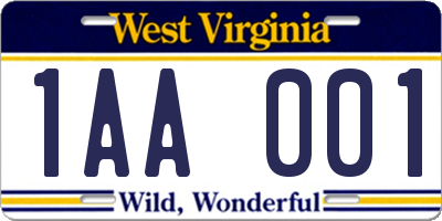 WV license plate 1AA001