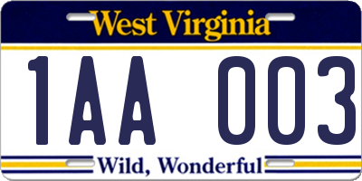 WV license plate 1AA003