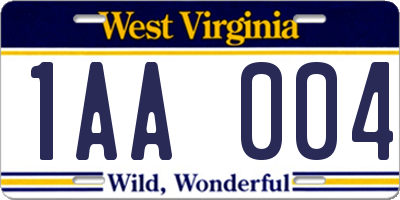 WV license plate 1AA004