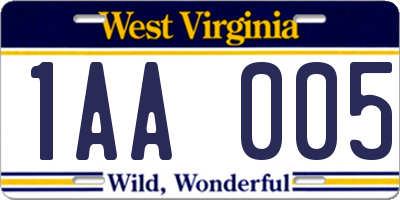 WV license plate 1AA005