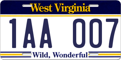 WV license plate 1AA007