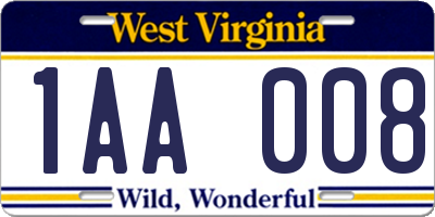 WV license plate 1AA008