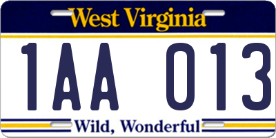 WV license plate 1AA013