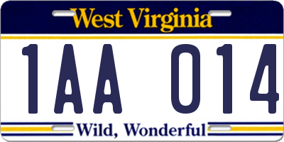 WV license plate 1AA014