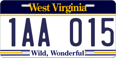 WV license plate 1AA015