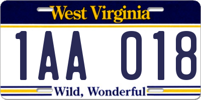 WV license plate 1AA018