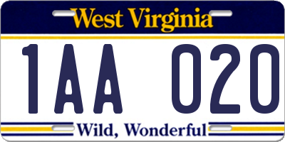 WV license plate 1AA020