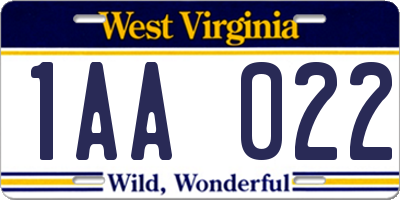 WV license plate 1AA022