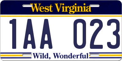 WV license plate 1AA023