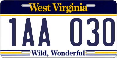 WV license plate 1AA030