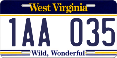 WV license plate 1AA035