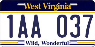 WV license plate 1AA037