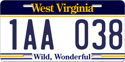 WV license plate 1AA038