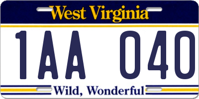 WV license plate 1AA040