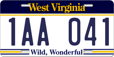 WV license plate 1AA041