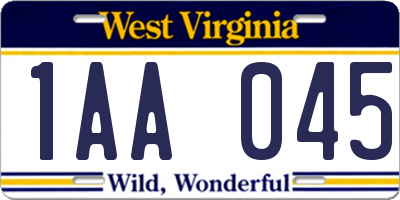 WV license plate 1AA045