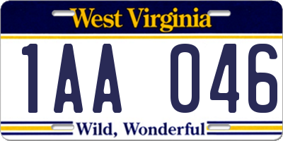 WV license plate 1AA046