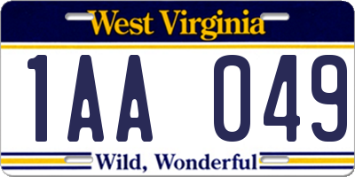 WV license plate 1AA049