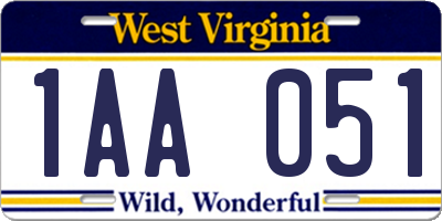 WV license plate 1AA051