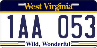 WV license plate 1AA053