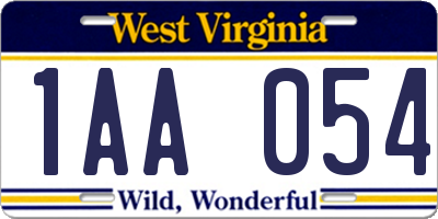 WV license plate 1AA054