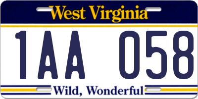 WV license plate 1AA058