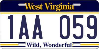 WV license plate 1AA059