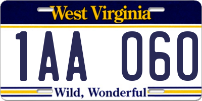 WV license plate 1AA060