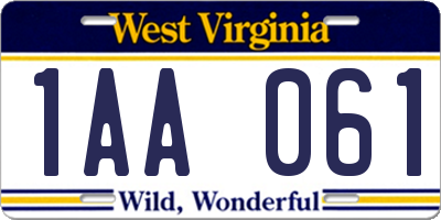 WV license plate 1AA061