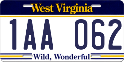 WV license plate 1AA062