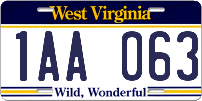 WV license plate 1AA063