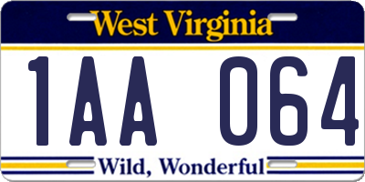 WV license plate 1AA064